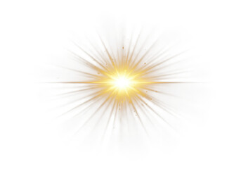 Golden starburst light effect isolated on transparent background