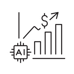 A vector icon of a financial chart with an AI chip, representing budget planning and expense analysis powered by artificial intelligence, created in line style with editable stroke