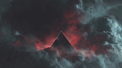 Dark Red Cloudscape with Black Pyramid Silhouette in Dramatic Sky
