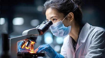 Scientist analyzing sample with modern microscope in laboratory