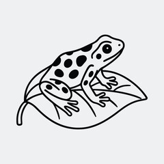 Silhouette poison dart frog sitting on leaf outline style vector illustration
