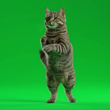 3d cat bodyshot, greenscreen flat background, 4:3 aspect