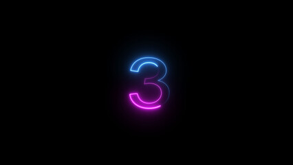 A dynamic glowing neon number 3 illustration . on a black background. and creating a stunning illustration .4k illustration .	