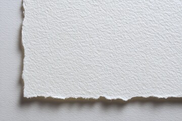 Close-up of textured, off-white paper sheet with deckled edges, showing subtle light and shadow variations on a neutral background