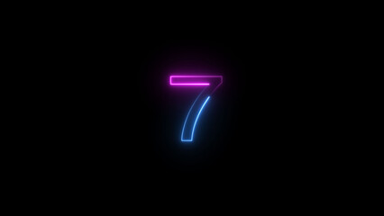 A dynamic glowing neon number 7 illustration . on a black background. and creating a stunning illustration .4k illustration .	