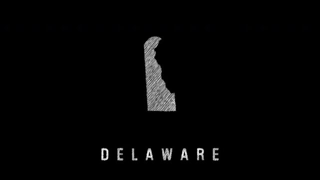Delaware state shape appearing with pencil scribble effect on black background