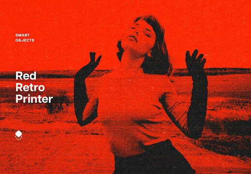 Red Retro Printer Photo Effect Mockup