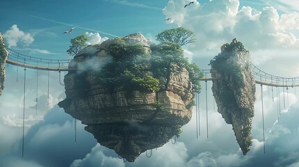 Massive floating rock structures connected