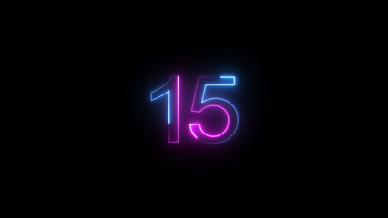A dynamic glowing neon number 15 illustration . on a black background. and creating a stunning illustration .4k illustration .	