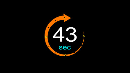 Abstract clock icon illustration. arrow clock  icon Digital and analog clock 43 sec isolated on black background. and creating a stunning illustration.4k illustration