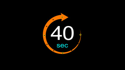 Abstract clock icon illustration. arrow clock  icon Digital and analog clock 40 sec isolated on black background. and creating a stunning illustration.4k illustration