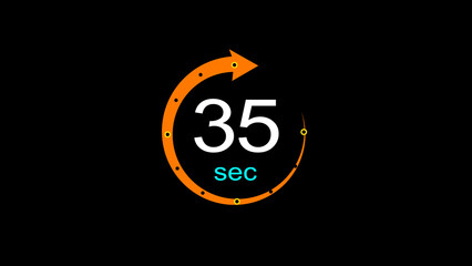 Abstract clock icon illustration. arrow clock  icon Digital and analog clock 35 sec isolated on black background. and creating a stunning illustration.4k illustration