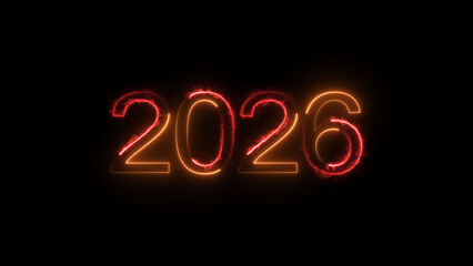A dynamic glowing neon number 2026 illustration . on a black background. and creating a stunning illustration .4k illustration .	