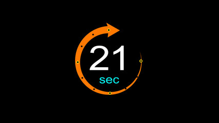 Abstract clock icon illustration. arrow clock  icon Digital and analog clock 21 sec isolated on black background. and creating a stunning illustration.4k illustration