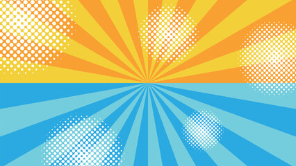 夏色のカラフルな放射状・集中線の背景イラスト