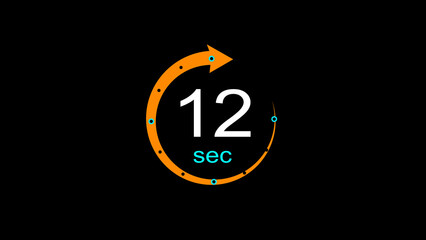 Abstract clock icon illustration. arrow clock  icon Digital and analog clock 12 sec isolated on black background. and creating a stunning illustration.4k illustration