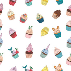 seamless pattern with cupcakes. Cupcake seamless pattern. Set Of cupcake. Cute Cupcakes Seamless Pattern. Vector illustration of cupcakes. Set of cakes.