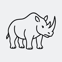Silhouette rhinoceros simple line art standing animal vector illustration