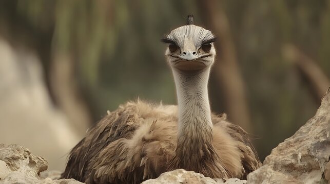 Closeup Portrait of a Young Rhea Bird