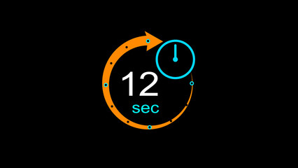 Abstract clock icon illustration. arrow clock  icon Digital and analog clock 12 sec isolated on black background. and creating a stunning illustration.4k illustration