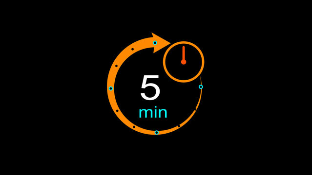 Abstract clock icon illustration. arrow Clock  icon Digital and analog clock 5 minutes isolated on black background. and creating a stunning illustration.4k illustration	
