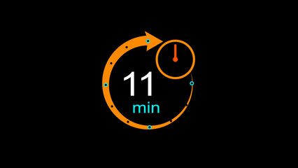 Abstract clock icon illustration. arrow Clock  icon Digital and analog clock 11 minutes isolated on black background. and creating a stunning illustration.4k illustration	
