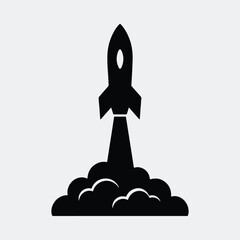 Silhouette rocket launch with smoke trail vector illustration