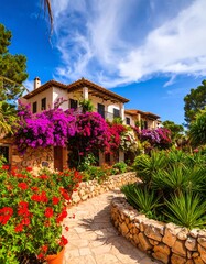 Beautiful mediterranean style house with lush garden