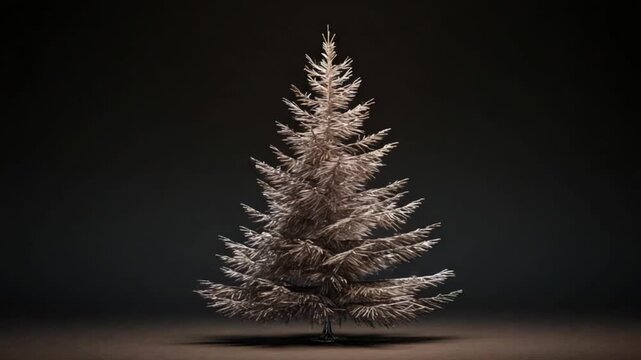 Silhouetted, light-gray Christmas tree against a dark background