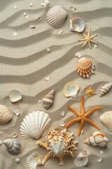 Seashells and starfish on the sand