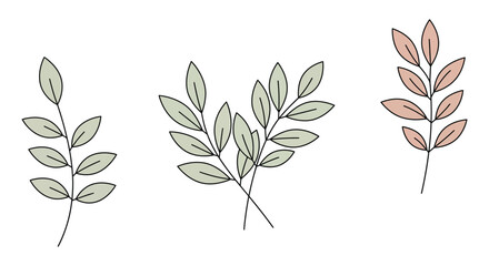 Three Abstract Floral Branches in Pastel Tones