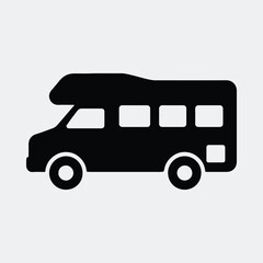Silhouette RV camper van recreational vehicle adventure vector illustration