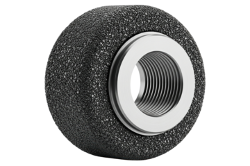Industrial foam roller wheel with threaded metal insert inside isolated on a transparent background