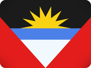 The national flag of antigua and barbuda features a rising yellow sun over a blue and white wavy band bordered by red triangles