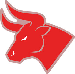 Red Bull Head Mascot Vector Logo Design. Side Profile of a Powerful and Strong Animal with Horns. Graphic Illustration for Sports, Team, and Business Branding.