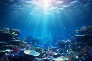 Fototapeta premium Sea background with fish and carals