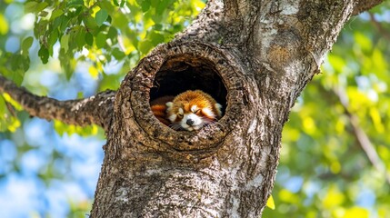 Red panda resting in a tree hollow (1)