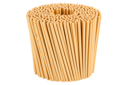 Large bundle of natural wood toothpicks for dental hygiene isolated on a transparent background