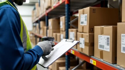 Warehouse Worker Scanning Barcodes Using a Handheld Scanner - Powered by Adobe