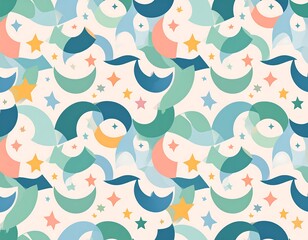 Abstract pattern of pastel moons and stars