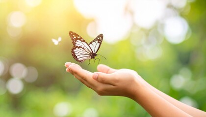 A hand releasing a butterfly into the sky, symbolizing freedom, environmental care, and the impact of reducing carbon emissions on World Earth Day