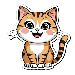 Obraz premium Adorable Cartoon Tabby Kitten, Happy Expression, Childlike Style, Vector Illustration, Perfect for Kids' Products