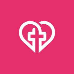 Obraz premium Heart Cross Church Symbol Logo Design Vector Template