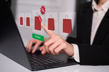 Person choosing buying purchase product with discount on price tag in online shopping in black friday sale home lifestyle technology e-commerce concept