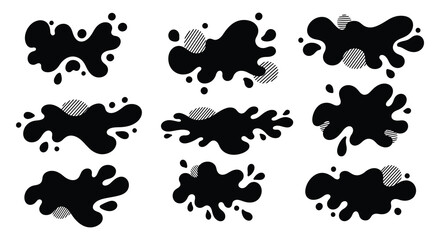 Collection of Black Ink Splatters and Blobs with Striped Texture Design