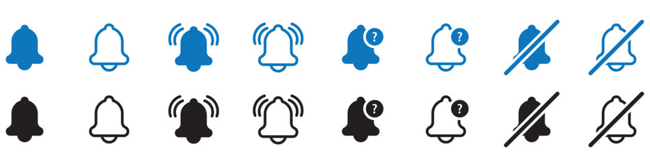 Notification bell icon set. Notification bell solid and line icons set. vector collection. eps file.