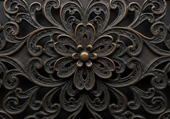 Antique Bronze Floral Medallion with Symmetrical Filigree Scrollwork