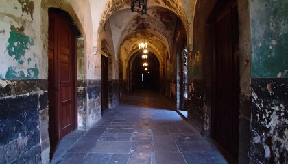 Fototapeta premium Historic hallway interior with dim light