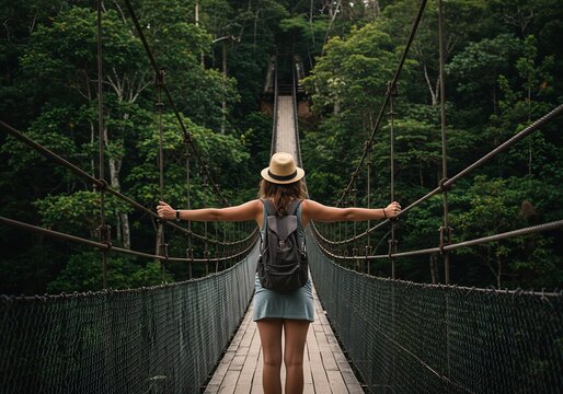 A Solo Traveler's Journey Across a Symmetrical Jungle Suspension Bridge