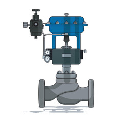 Control valve front view vector illustration for regulating flow in industrial, chemical, and mechanical systems. Essential process control component for accurate pressure and fluid management.